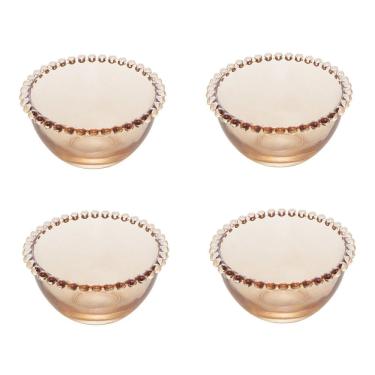 Imagem de Cj 4 Bowls Cumbuca de Cristal Pearl Bolinha Âmbar 14x8cm Wolff