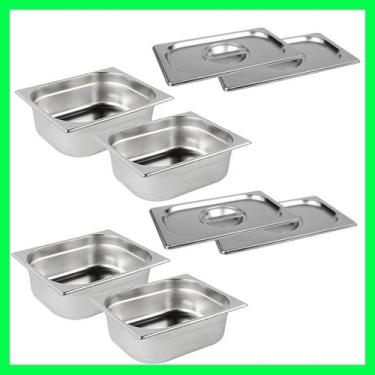 Imagem de Kit de 4 Cubas Gastronômicas Com Tampa Buffet Inox 1/4 100mm - Zepper