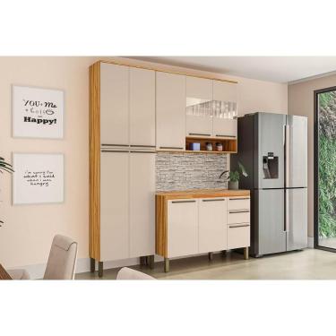 Imagem de Cozinha Modulada Ronipa Nápoli Prime 3 Peças (1aéreo+1balcão+1paneleiro) C3p02 Amendoa-off White-ronipa