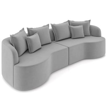 Imagem de Sofá 4 Lugares Orgânico Sala De Estar Living 290cm Ekos K01 Veludo Cinza Claro - Lyam Decor