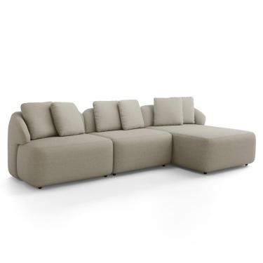 Imagem de Sofá 3 Lugares com Chaise Direito Sala Living 254cm Arlo F04 Linho Bege - Lyam Decor