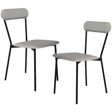 Imagem de Kit 02 Cadeiras Estofada Para Sala de Jantar Liora Preto C01 Courino Off White - Lyam Decor