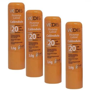 Imagem de Kit 4 Protetor Labial Calêndula Fps 20 Uvb + Uva - Vedis