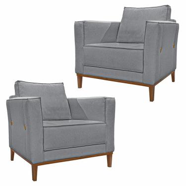 Imagem de Kit 2 Poltronas Decorativas Pés em Madeira Tarantino Linho Cinza - Gran Belo