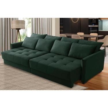 Imagem de Sofá Cama Retrátil e Reclinável 2,50m com Molas Cairo Veludo Verde Mir