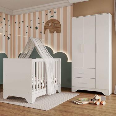 Imagem de Quarto de Bebê Completo Sofi 100% Mdf 3 Portas 2 Gavetas Branco Brilho - Pnr Móveis