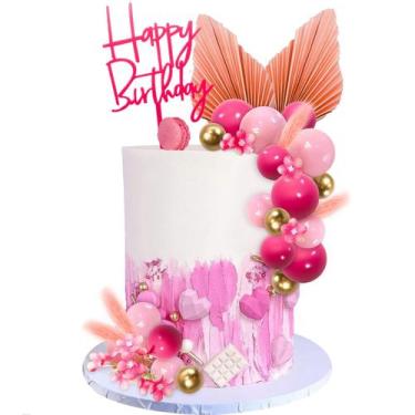 Imagem de Cake Topper MEMOVAN Flower Boho 29 peças de bolas de ouro rosa choque