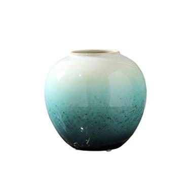 Imagem de Vaso floral de cor gradiente vaso de cerâmica simples para sala de estar decoração de mesa vaso pequeno preto azul amarelo gradiente vasos decoração (tamanho: A)