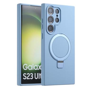 Imagem de Capa de silicone líquido com suporte magnético de metal para Samsung Galaxy S23 Ultra S23 Plus S23 Skin Feel Capa de carga sem fio, T10, para Samsung S23Ultra