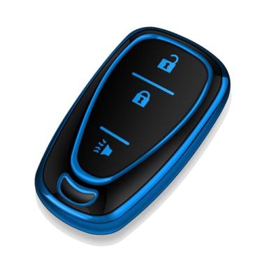 Imagem de Tukellen Capa para Chevrolet Key Fob Special Soft TPU Key Case Key Shell Compatível com Chevy Blazer Bolt EV Camaro Cruze Equinox Malibu Sonic Spark Traverse 2016-2024 (azul, 3 botões)