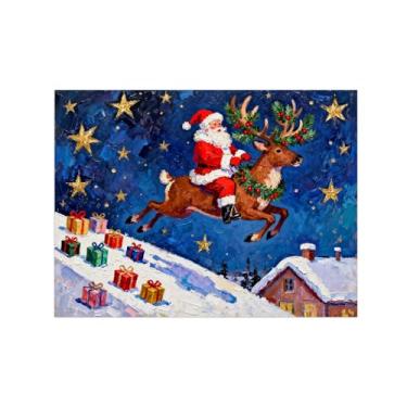Imagem de Pinturas em tela Natal-Quadros Decoração de Parede-Caixa presente estrelas veados-Inverno Paisagens Impressões para Sala de Estar 60x80cm Sem Moldura