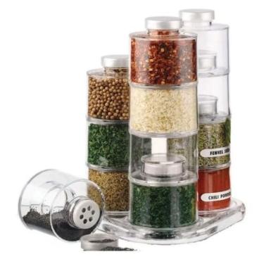 Imagem de Porta Temperos Acrílico Empilhável 12 Peças com Adesivos – Spice Tower Transparente | Organizador de Temperos Cozinha Compacto e Moderno