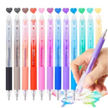 Imagem de ArvezVoy 12 canetas de gel multicoloridas apagáveis, ponta fina colorida retrátil de 0,7 mm, secagem rápida, canetas de escrita com aderência confortável para escola, escritório, exames (12)