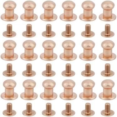 Imagem de GORGECRAFT 50 conjuntos de parafusos de cabeça redonda de 8 mm rebite de couro liga Chicago botão parafuso de cabeça de cogumelo dourado pontas e pinos parafuso em metal couro rebite para reparo