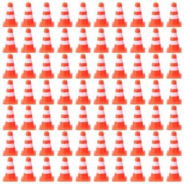 Imagem de 70pçs Mini Cones Trânsito, Minúsculos Cones Segurança Laranja Enfeites Cupcake Miniatura Placas Trânsito Brinquedo Plástico para Casa Bonecas Decoração Bolo Lembrancinha Festa Treinamento
