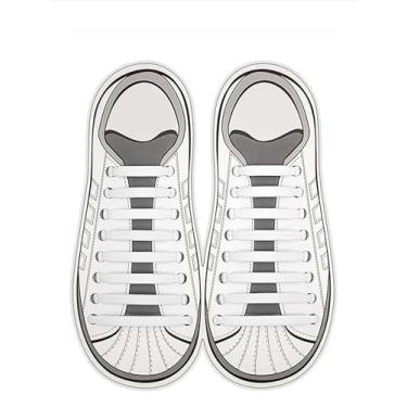 Imagem de 16 pçs cadarços sem gravata para homens e mulheres elásticos de silicone elástico sem amarrar, cadarços sem amarrar para tênis, Branco, Regular