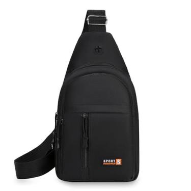 Imagem de Bolsa tiracolo masculina com zíper, bolsa tiracolo ajustável, adequada para atividades ao ar livre e viagens, Preto, Simplicidade