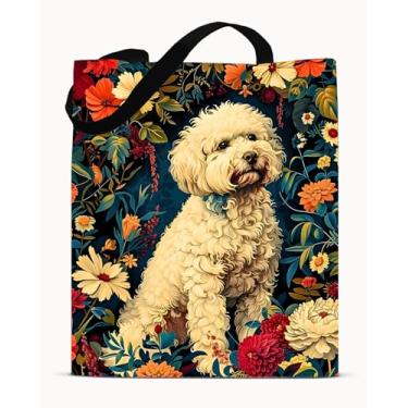 Imagem de Sacola vintage para cachorro maltês de cor creme com cordão de ombro - sacola feminina de arte estética