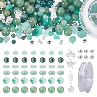Imagem de Kit de fabricação de pulseiras de contas de aventurina verde 4/6/8 mm contas redondas borboleta flor encantos tubo cordão de cristal para fazer joias mulheres DIY artesanato presente