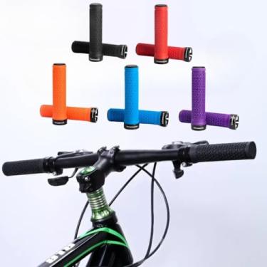 Imagem de 2 pegas de guidão de bicicleta, trava única na barra de guidão de bicicleta para montanha, BMX, MTB, scooter, bicicleta dobrável, pega de mão de borracha macia antiderrapante (preto)