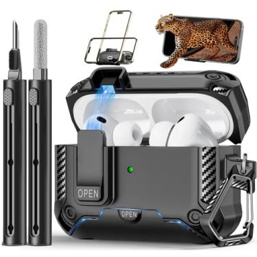 Imagem de Polislime Capa para AirPods Pro 3 (2025) com suporte de telefone, design de interruptor automático de proteção contra quedas com kit de limpeza para iPod Pro 3º carregamento (cabo USB-C/Lightning