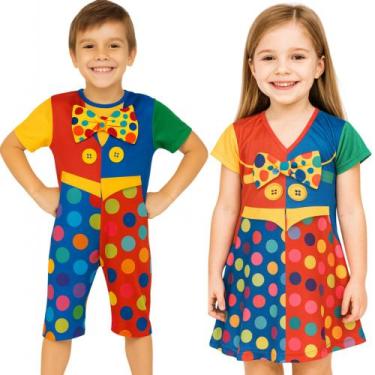 Imagem de Kit Fantasia Infantil Macacão Palhacinho-vestido Palhacinha - Genérica