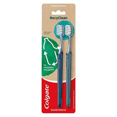 Imagem de Escova de Dente Colgate Recyclean 2 unid, Modelo: 61008666, Cor: Azul e verde, Peso: 44.0 grams