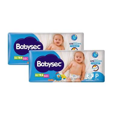 Imagem de Kit 2 Fralda Babysec Ultrasec Tamanho P Pacote Jumbo 28 Unidades Descartáveis