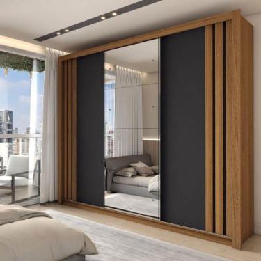 Imagem de Guarda-Roupa Casal Argentina 3 Portas 2 Gavetas Flex com Espelho Preto