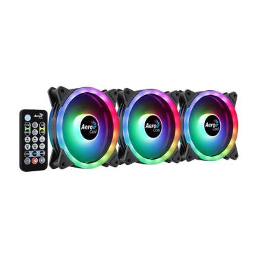 Imagem de Kit Cooler 3 Unidades Duo 12 Pro Aerocool Argb Com Hub E Controle Preto