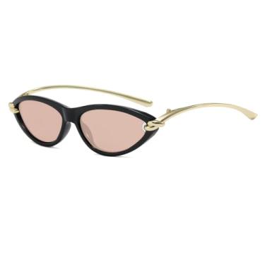 Imagem de Azoxus Óculos de sol ovais olho de gato para mulheres, chique, retrô, designer feminino, óculos de sol cateye anos 90, modernos e estreitos, Armação preta, lente champanhe transparente, Small