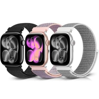 Imagem de Bcuckood Pulseiras esportivas de nylon compatíveis com Apple Watch séries Ultra 2 1 de 49 mm, 45 mm, 46 mm, 44 mm, 42 mm, 41 mm, 40 mm e 38 mm para Apple Watch séries 10, 9, 8, 7, 6, 5, 4 e 3 SE Ultra