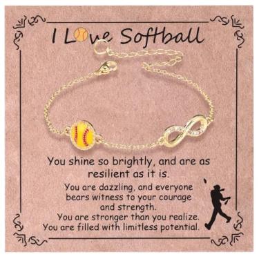 Imagem de Braceletes Softball & Infinito para Mulheres, Braceletes de Softball Corrente Dourada com Cartão Inspiracional Acessórios Tema Esportivo Lembrancinhas Festa Presentes Equipe