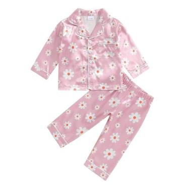 Imagem de Pijamas Fsadfeas Kids Baby Girl com estampa floral de cetim de 1 a 5 a