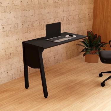 Imagem de Mesa Auxiliar 90cm de Acoplar com Tampo Chanfrado Pés Cavalete para Escritório Industrial Executive Preto