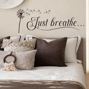 Imagem de Large Yoga Theme Quotes Wall Decals 22.4" x 9.1" Just Breathe Dandelion Wall Stickers Inspirational Positive Relax Motto Art Letters Sayings Clings Peel and Stick Kindergarten Daycare Nursery Decor
