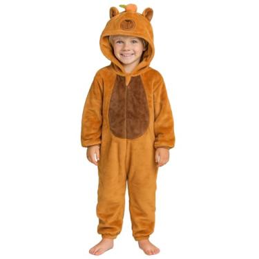 Imagem de JBTNBX Capybara Costume for Toddlers - Soft Flannel Animal Onesie, Unisex Baby Jumpsuit for Halloween, Dress-Up & Parties (90)