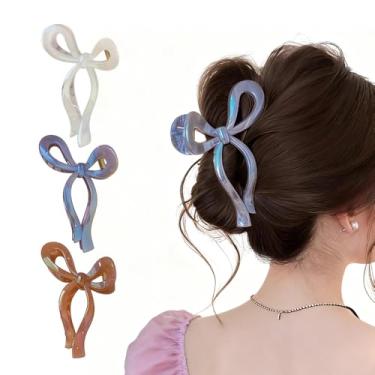 Imagem de 3 peças de grampos de cabelo 3D com acabamento pérola, laço de fita brilhante, prendedor de cabelo para mulheres, suporte de rabo de cavalo antiderrapante para uso diário, festas, férias na praia