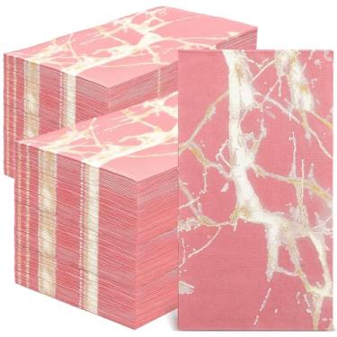 Imagem de Zonon 50 peças de toalha de hóspede de mármore rosa guardanapos de banheiro descartáveis toalhas de mão de papel decorativas guardanapos de jantar de convidados marmorizados rústicos para quarto de