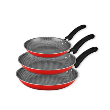 Imagem de Kit 3 Frigideiras Antiaderente em Vermelho Cereja, Conjunto de Panelas para Cozinha