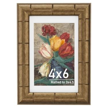 Imagem de Porta-retrato de 10 x 15 cm com design de bambu e vidro verdadeiro, moldura de 10 x 15 cm, com tapete ou 10 x 15 cm, sem para montagem na parede ou mesa, bronze