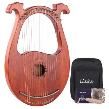 Imagem de LIEKE Harpa de lira, 16 cordas de metal, corpo de mogno e sela de cobre, mini instrumento de harpa presente com chave de afinação de bolsa para músico iniciante