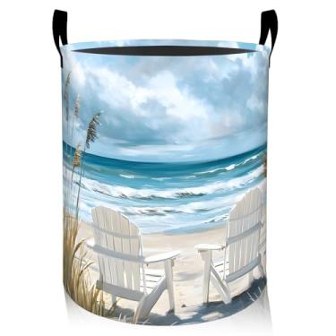 Imagem de ainori Cesta de roupa suja costeira, pano Oxford, natureza, pacífica, roupa suja, cesto dobrável para decoração de quarto, praia e cadeira, organizador de brinquedos de 19,7 x 15,8 polegadas para