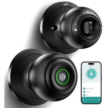 Imagem de Fechadura de porta com impressão digital, maçaneta de porta inteligente com fechadura, fechadura biométrica com controle de aplicativo e chave, fechadura de porta de entrada de impressão digital sem