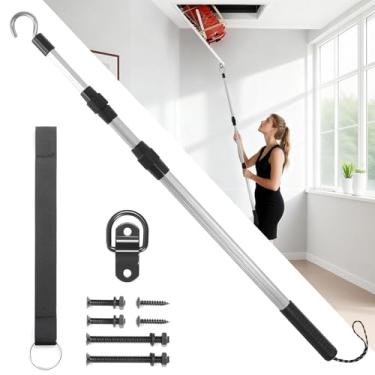 Imagem de GJLGTSS Kit de sistema de puxar escada - Gancho de puxar para baixo de sótão de aço inoxidável, ajustável de 50-101 cm, para sótão, portas de garagem e portas de enrolar