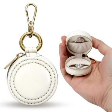 Imagem de hongliang Caixa de couro portátil com porta-joias - ideal para academia, viagens e passeios diários, armazenamento compacto para anéis, brincos e colares (branco)