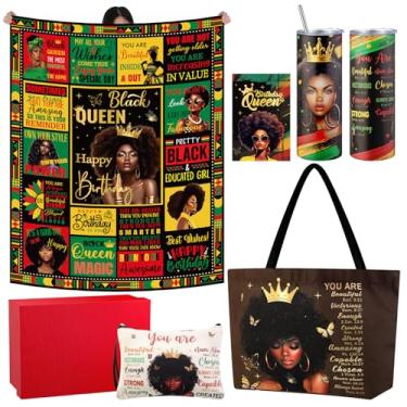 Imagem de Geiserailie Presentes afro-americanos para mulheres, cobertor de menina negra afro, sacola, caixa de presente e muito mais para mães negras amigas damas presente de festa de Natal Halloween