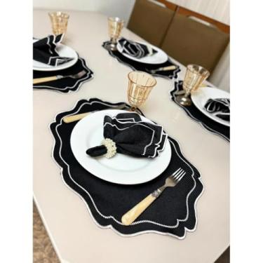 Imagem de Conjunto de 12 jogos americanos estilo americano Jogos americanos para uma mesa de jantar para 6 pessoas Arranjo de mesa Guardanapos redondos Mesa de jantar(Realeza Bor Bran - Preto)