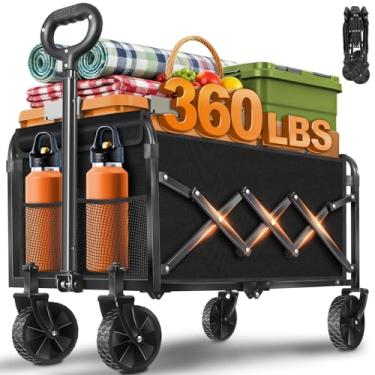 Imagem de Carrinhos dobráveis e dobráveis de 163 kg com rodas, carrinho dobrável para acampamento, praia, compras, esportes, jardim (preto clássico)