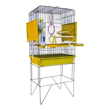 Imagem de Gaiola para Papagaio, Viveiro Grande Gaiola Aberta para Calopsita Triplex para Calopsitas Ring Neck Ave Mansas Pássaros Livres Poleiro Madeira(VIVEIRO PEQUENO BLACK AMAREL0)